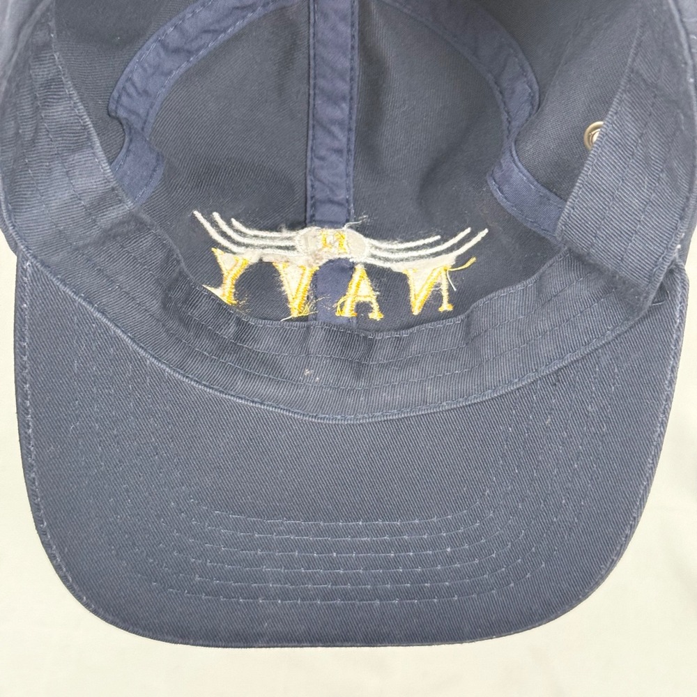Vintage Navy Baseball Cap Hat Gold Embroidered Military Dad Adjustable Strapback - Picture 8 of 10